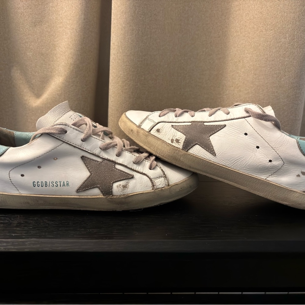 Golden Goose White and Gray Sneaker with a teal back! Size 9 / Size 39